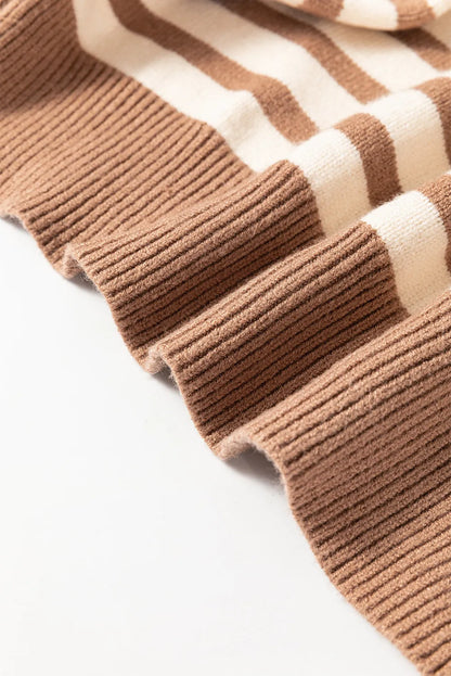 Brown Stripe Colorblock Bishop Sleeve Turtleneck Sweater - Chic Meadow Boutique 