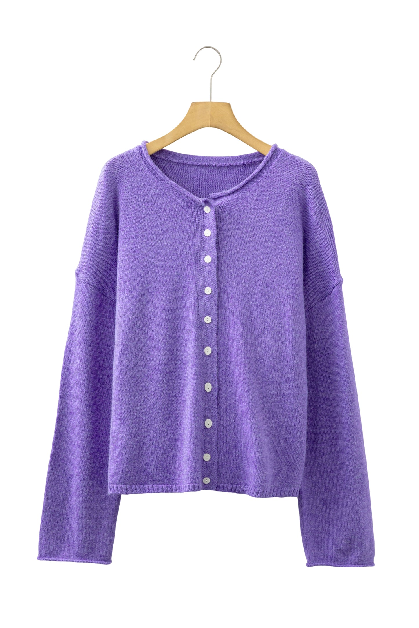 Wisteria Solid Color Knit Button Drop Shoulder Sweater Cardigan
