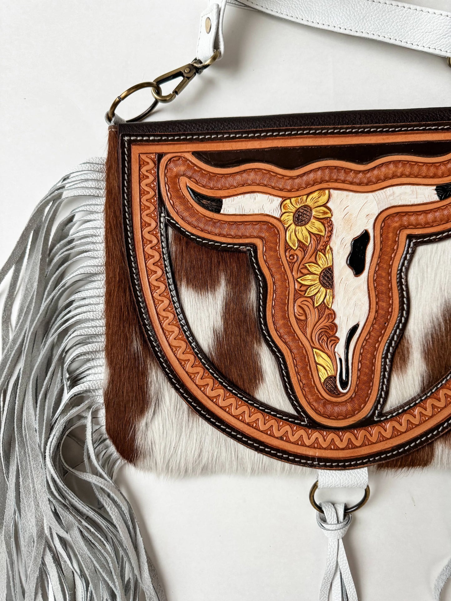 THE CAROLINE CROSSBODY steer longhorn - cowhide purse bag - Chic Meadow Boutique 