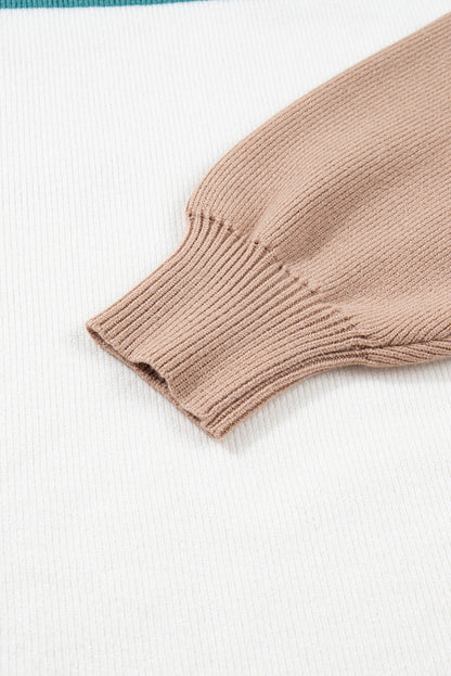 Green Color Block Plain Ribbed Knit Baggy Sweater