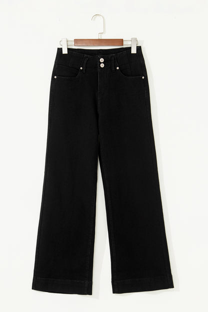 Black 2-Button High Waist Flared Bottom Jeans