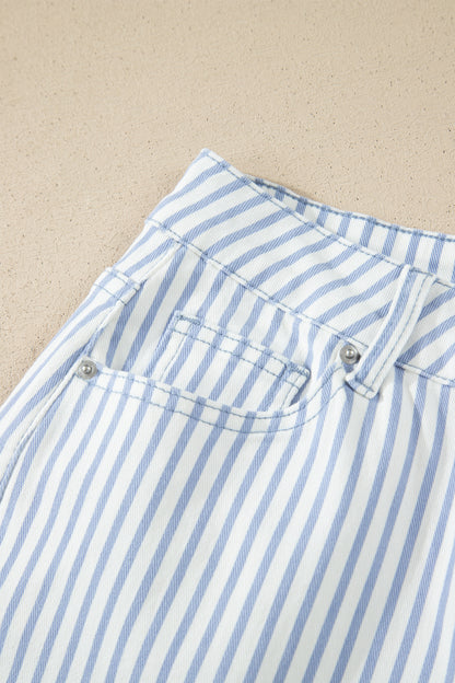 Sky Blue Stripe Casual Barrel Jeans