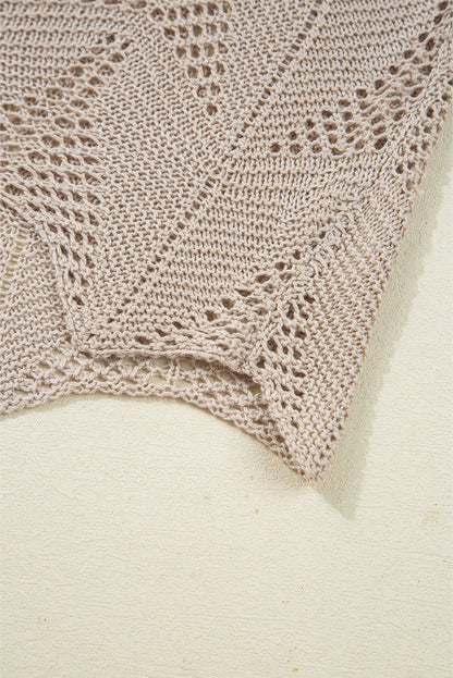 Parchment Hollow Out Knit 7/8 Sleeve Casual Sweater