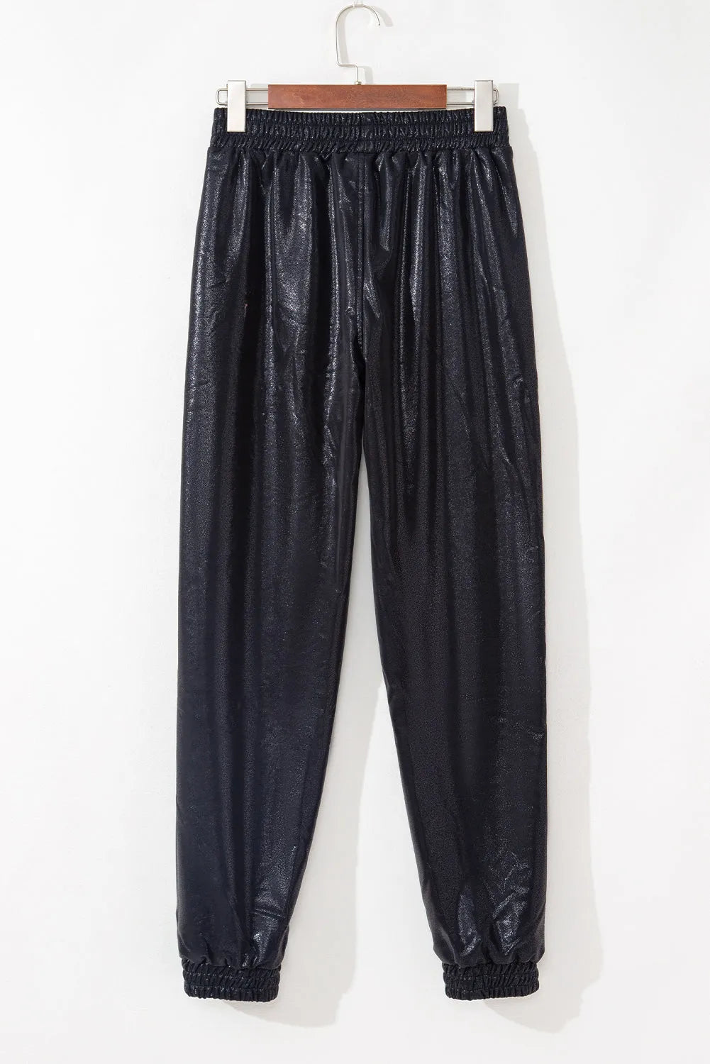 Black Elastic Waist Pocketed Pebble Joggers - Chic Meadow Boutique 