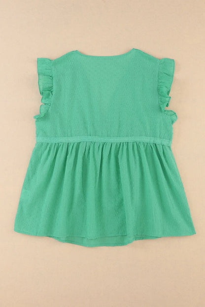 Green Eyelet V Neckline Ruffle Swiss Dot Top - Chic Meadow Boutique 