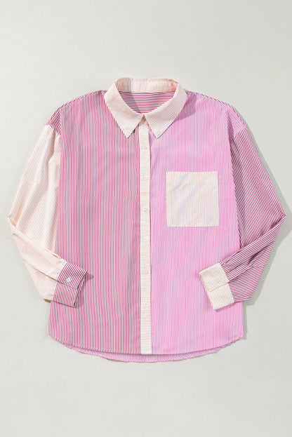 Pink Stripe Print Colorblock Plus Size Shirt - Chic Meadow Boutique 