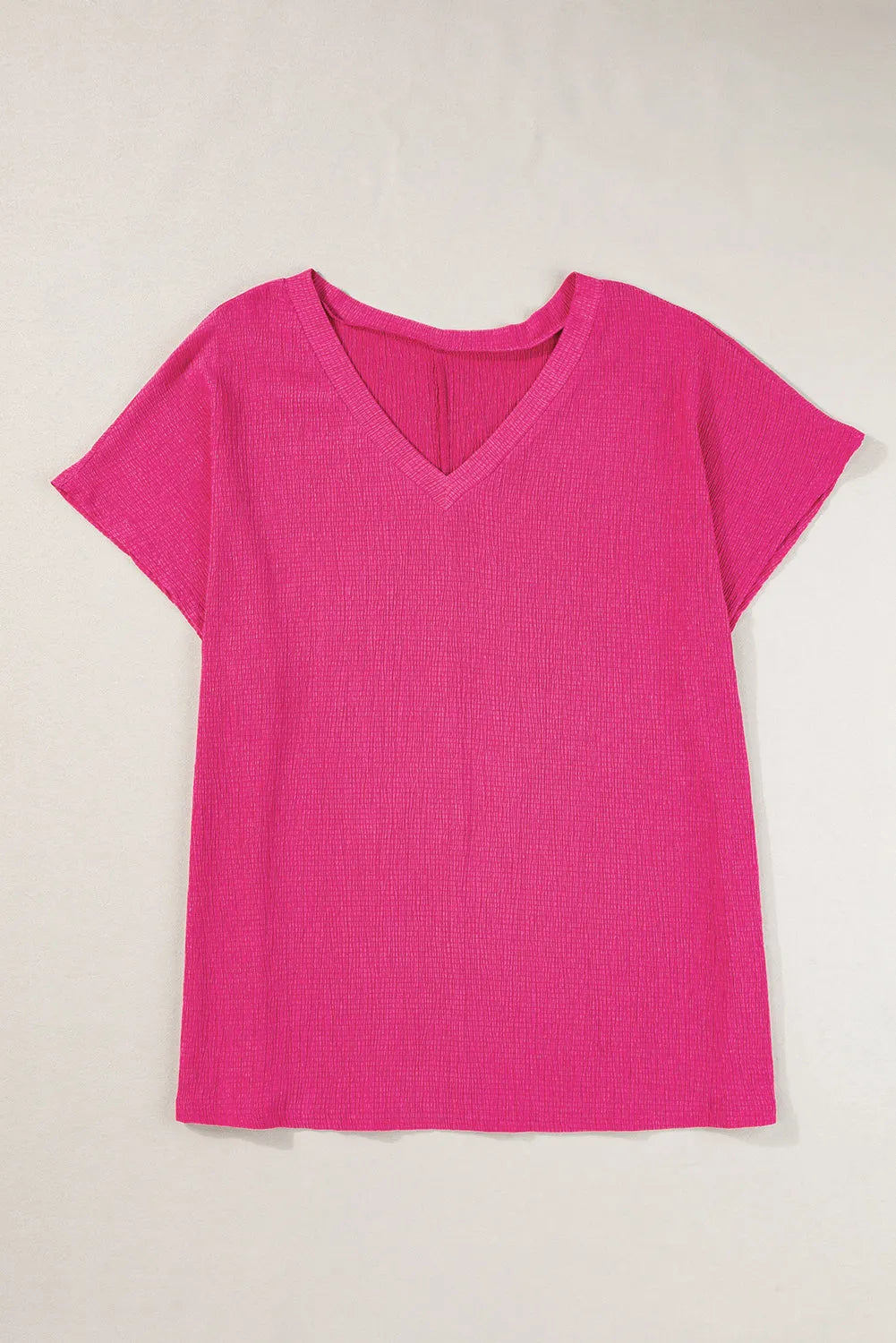 Bright Pink Textured V Neck Bubble Hem Plus Top - Chic Meadow Boutique 