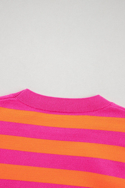 Rose Stripe Shoulder Pad Round Neck Sweater - Chic Meadow Boutique 