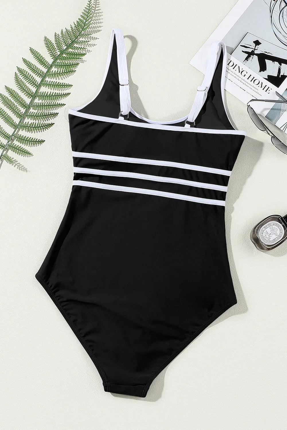 Black Contrast Trim Colorblock U Neck One Piece Swimwear - Chic Meadow Boutique 