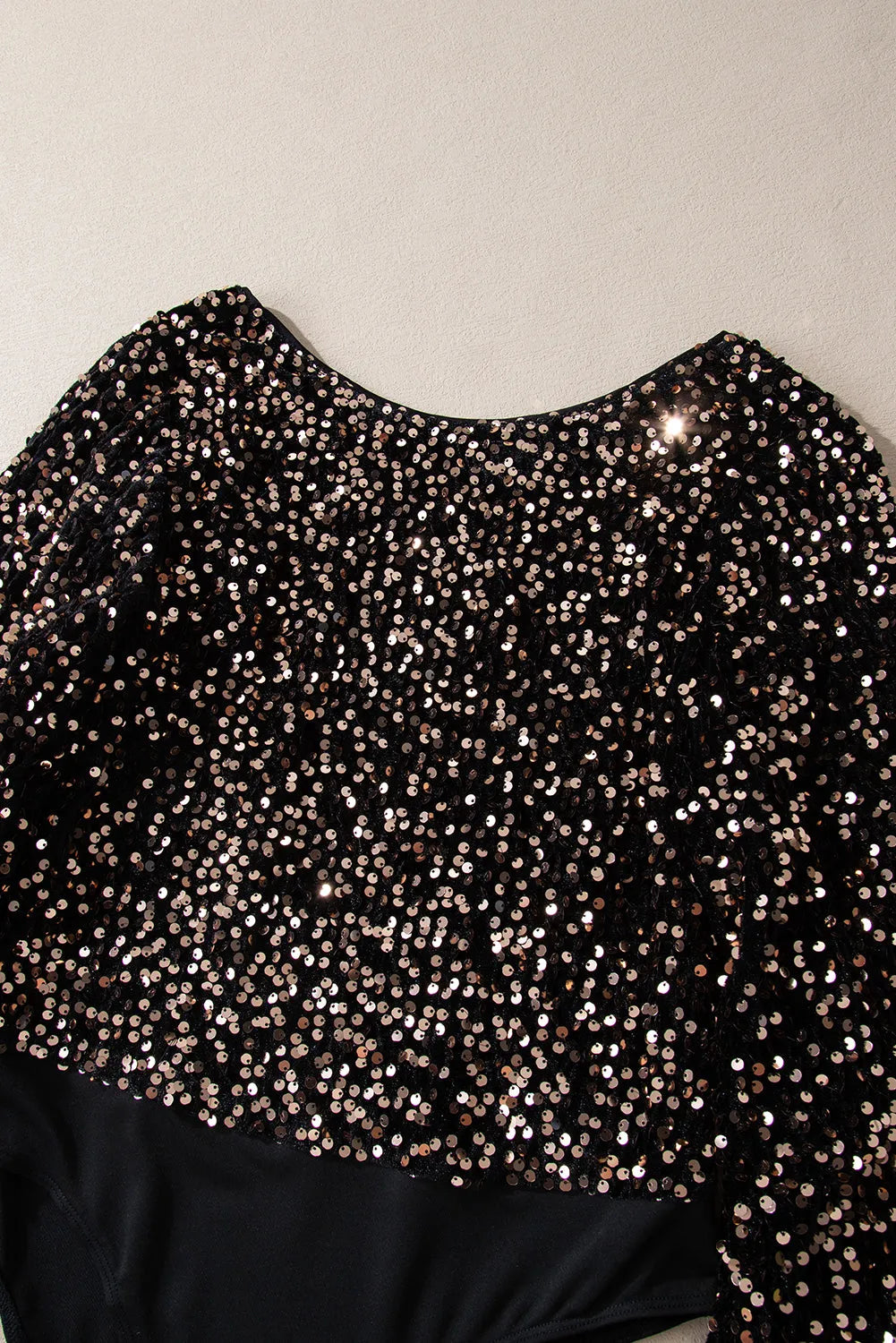 Black Deep V Back Sequin Puff Sleeve Bodysuit - Chic Meadow Boutique 