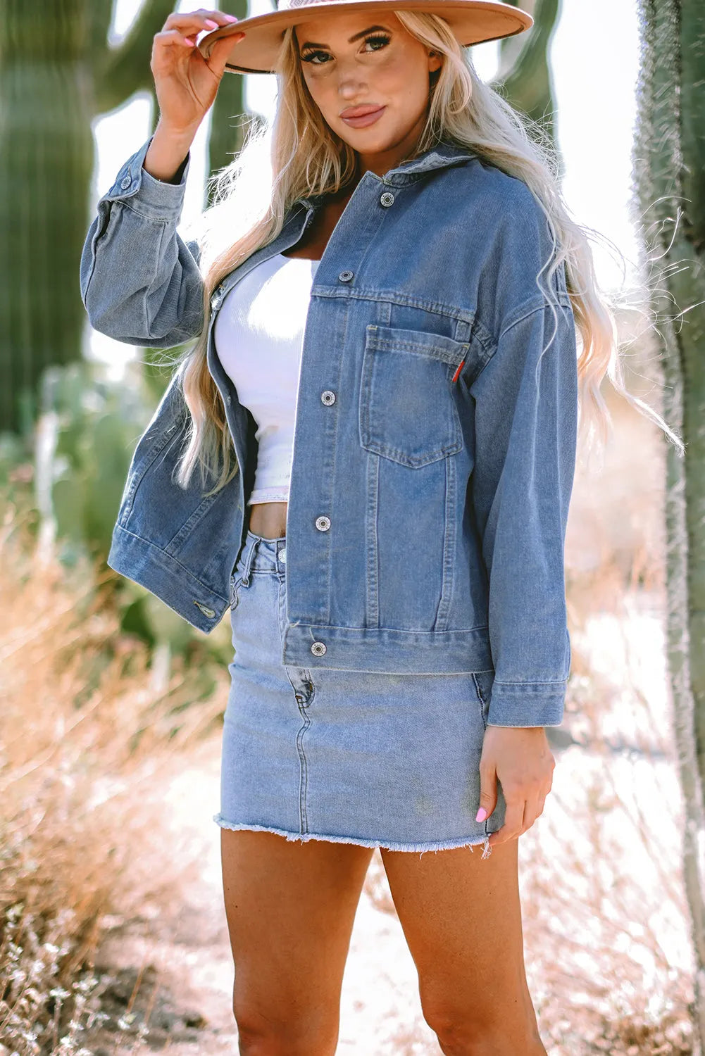 Wild Wind Washed Oversize Pocketed Denim Jacket - Chic Meadow Boutique 