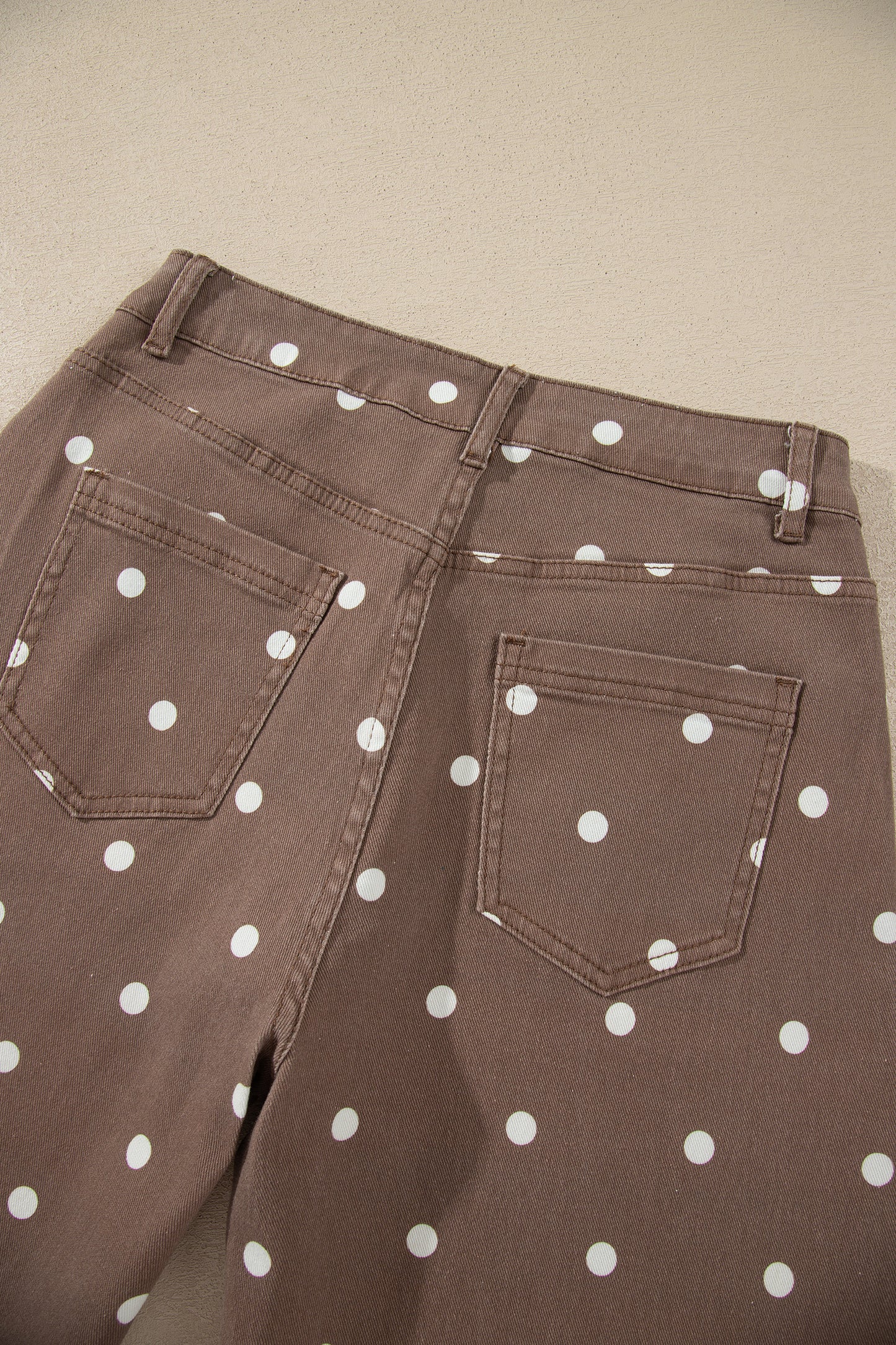 Brown Tailored Seam Polka Dot Print Barrel Casual Jeans