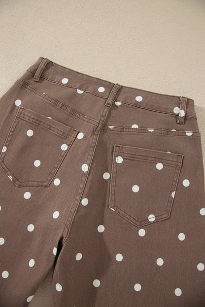 Brown Tailored Seam Polka Dot Print Barrel Casual Jeans