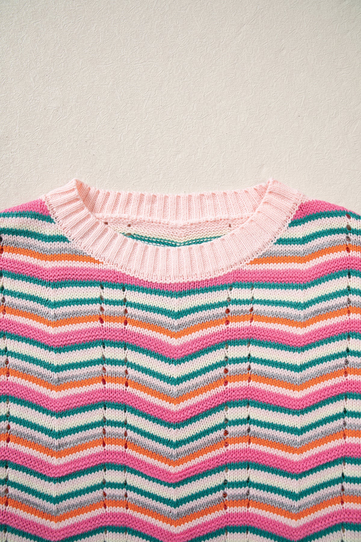 Multicolour Casual Chevron Striped Drop Shoulder Sweater