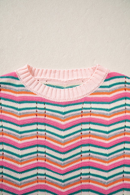 Multicolour Casual Chevron Striped Drop Shoulder Sweater