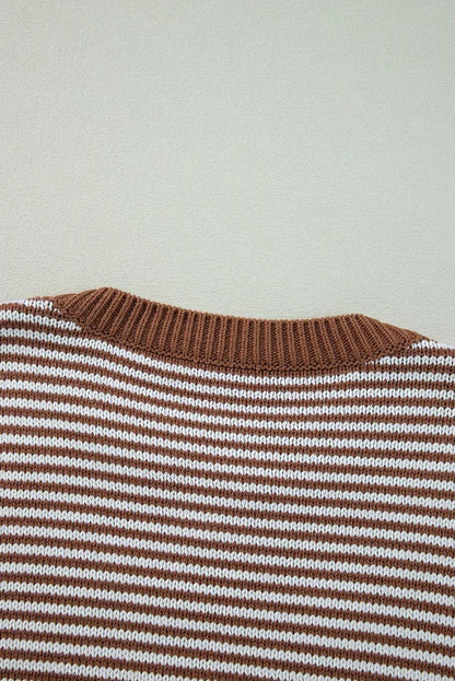 Sweaters & Cardigans/Sweaters Brown Stripe Geometric Textured Drop Shoulder Sweater