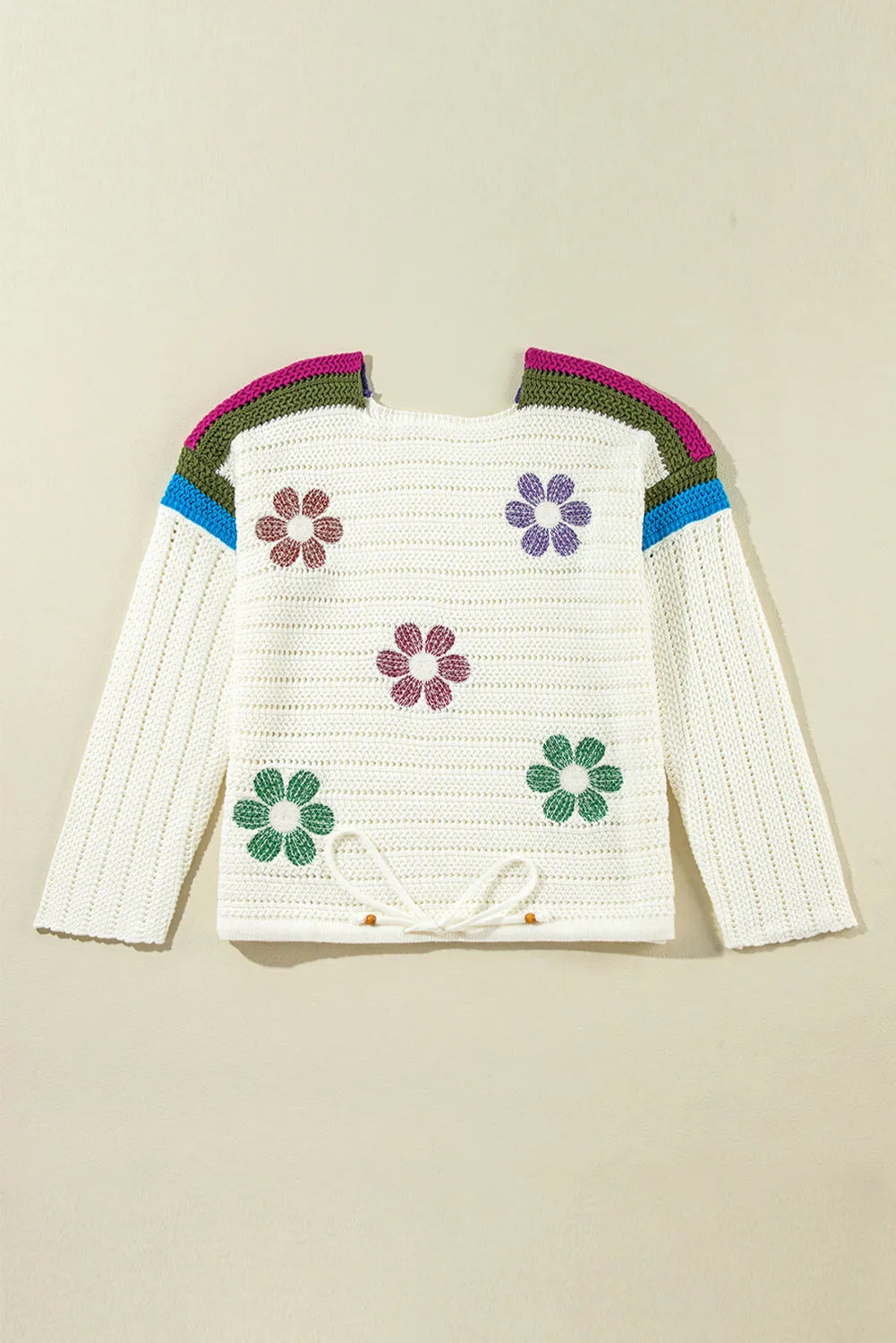 White Daisy Flower Pointelle Knit Sweater - Chic Meadow Boutique 