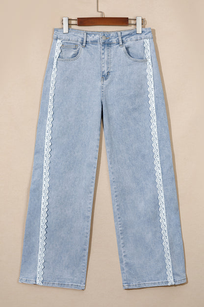 Beau Blue Lace Trim Casual Full-Length Regular Fit Jeans