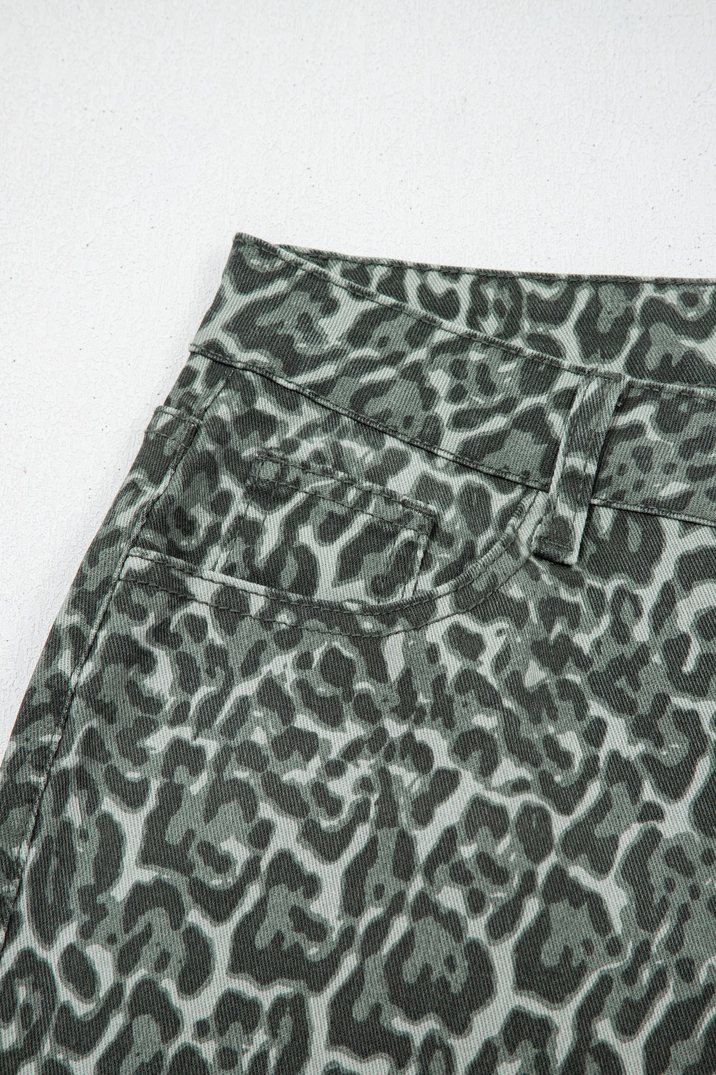 Gray Leopard Frayed Edge Wide Leg High Waist Jeans