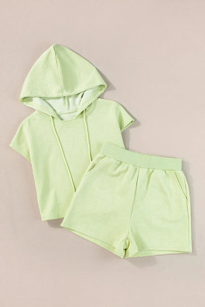 Meadow Mist Green Textured Cropped Hoodie and Shorts Set - Chic Meadow Boutique 