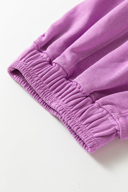 Lilac Drawstring Waist Patchwork Solid Color Jogger Pants