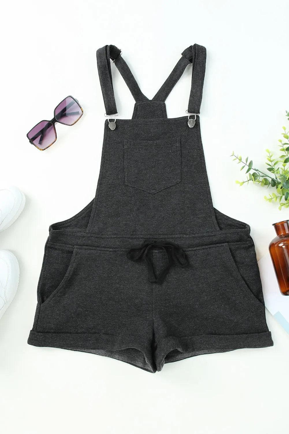 Bottoms/Jumpsuits & Rompers Gray Vintage Washed Drawstring Short Overalls