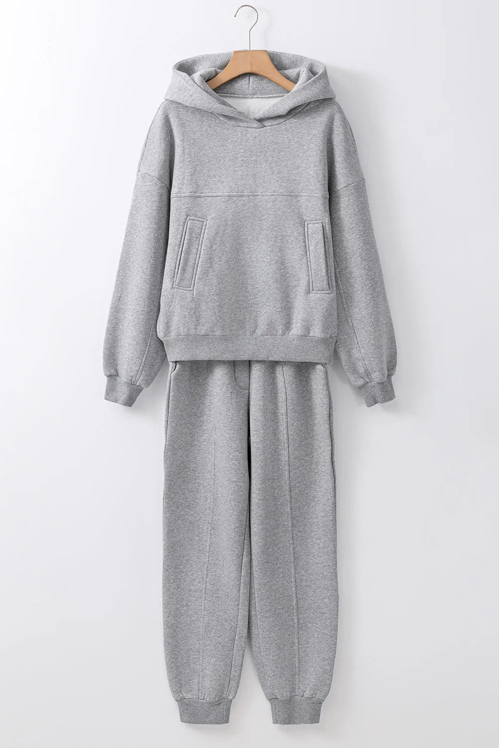 Gray Solid Exposed Seams Hoodie and Joggers Activewear Set - Chic Meadow Boutique 