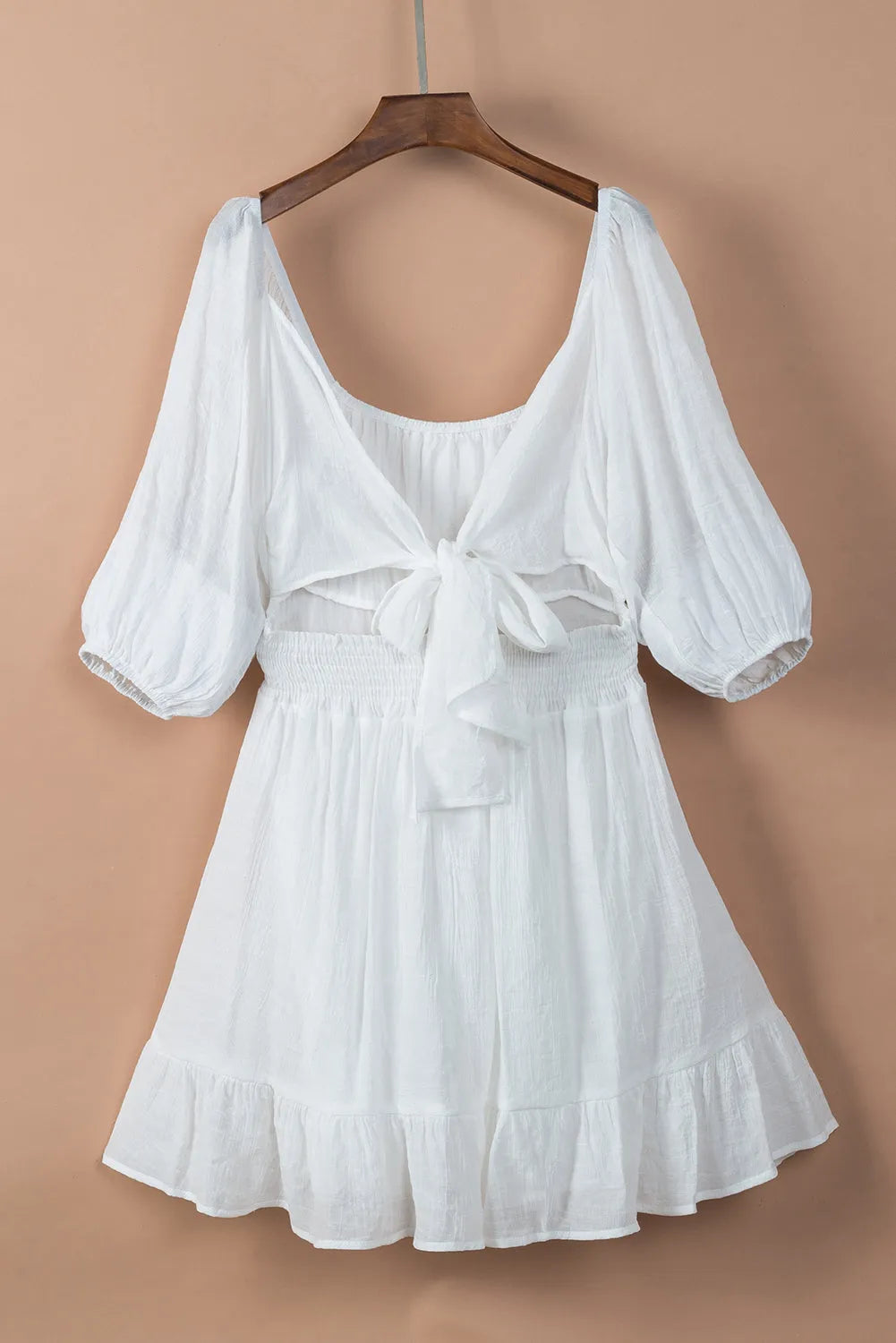 White Bow Knot Square Neck Ruffled High Waist Mini Dress - Chic Meadow Boutique 