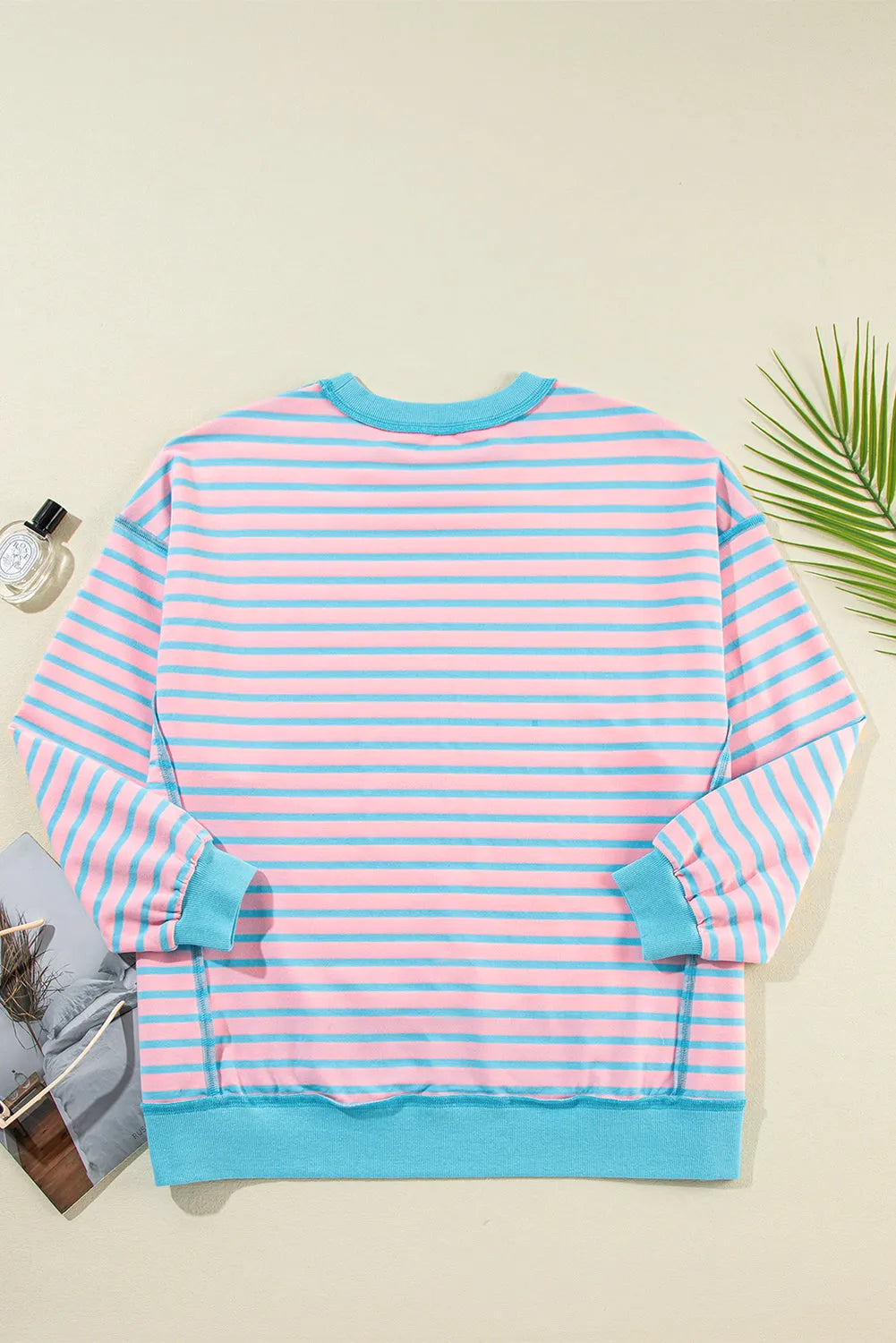 Pink Stripe Contrast Trim High Low Pullover Tunic Sweatshirt - Chic Meadow Boutique 