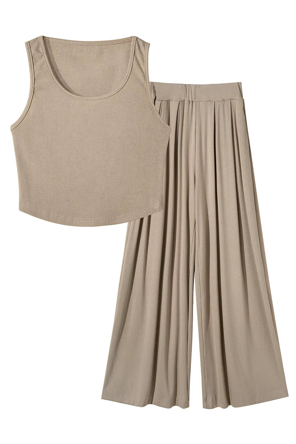 Parchment Textured Sleeveless Crop Top and Wide Leg Pants Outfit - Chic Meadow Boutique 