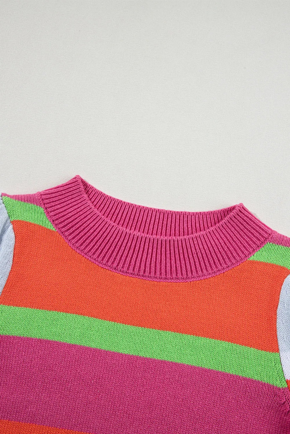 Multicolour Color Block Cropped Short Sleeve Sweater - Chic Meadow Boutique 