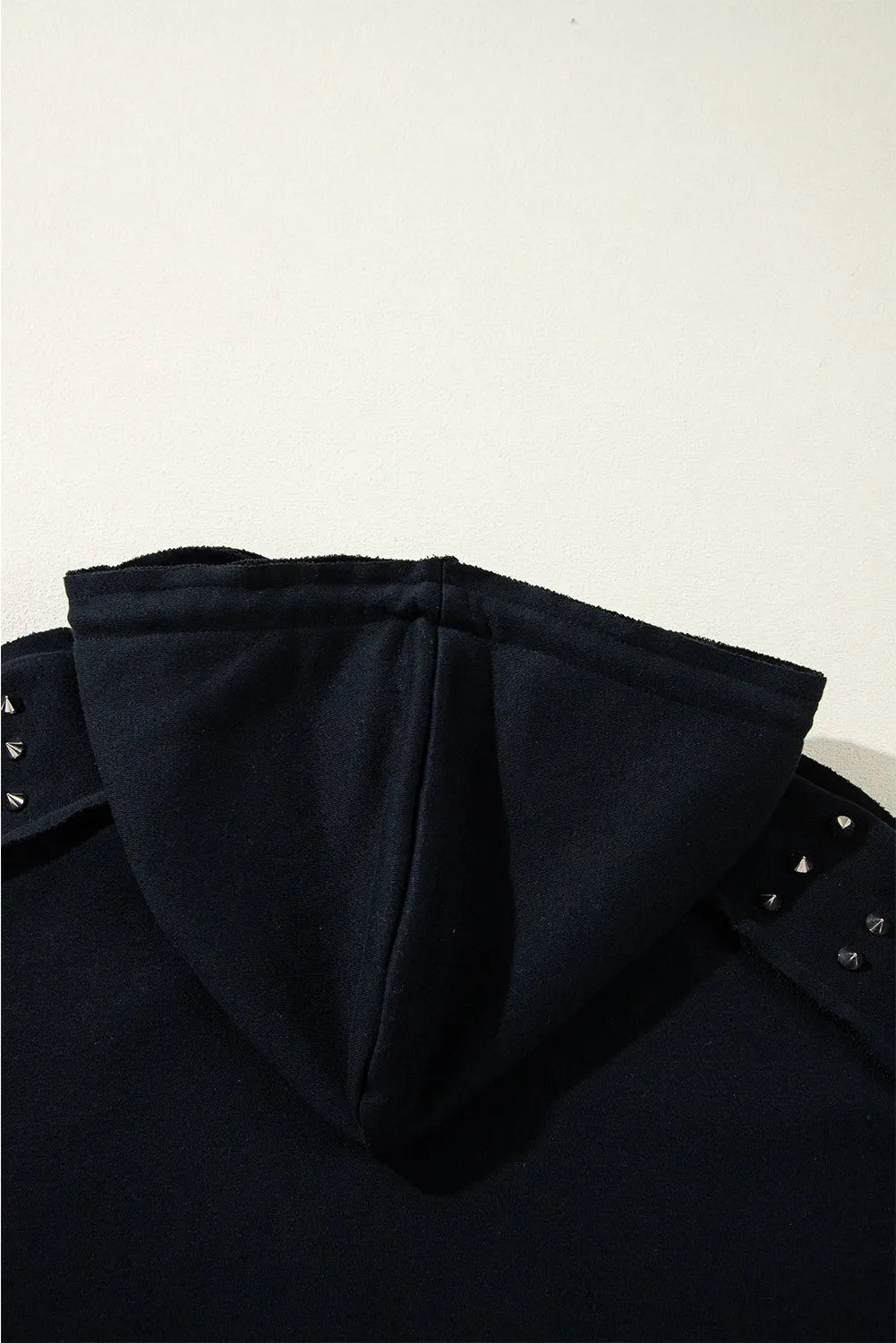 Black Solid Color Rivet Stud Raglan Sleeve Hoodie with Pocket - Chic Meadow Boutique 