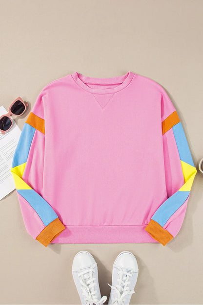 Pink Candy Colorblock French Terry Top - Chic Meadow Boutique 