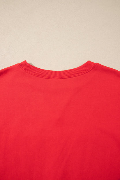 Fiery Red GAMEDAY Embroidered Patch Pattern Casual Shift Sweatshirt
