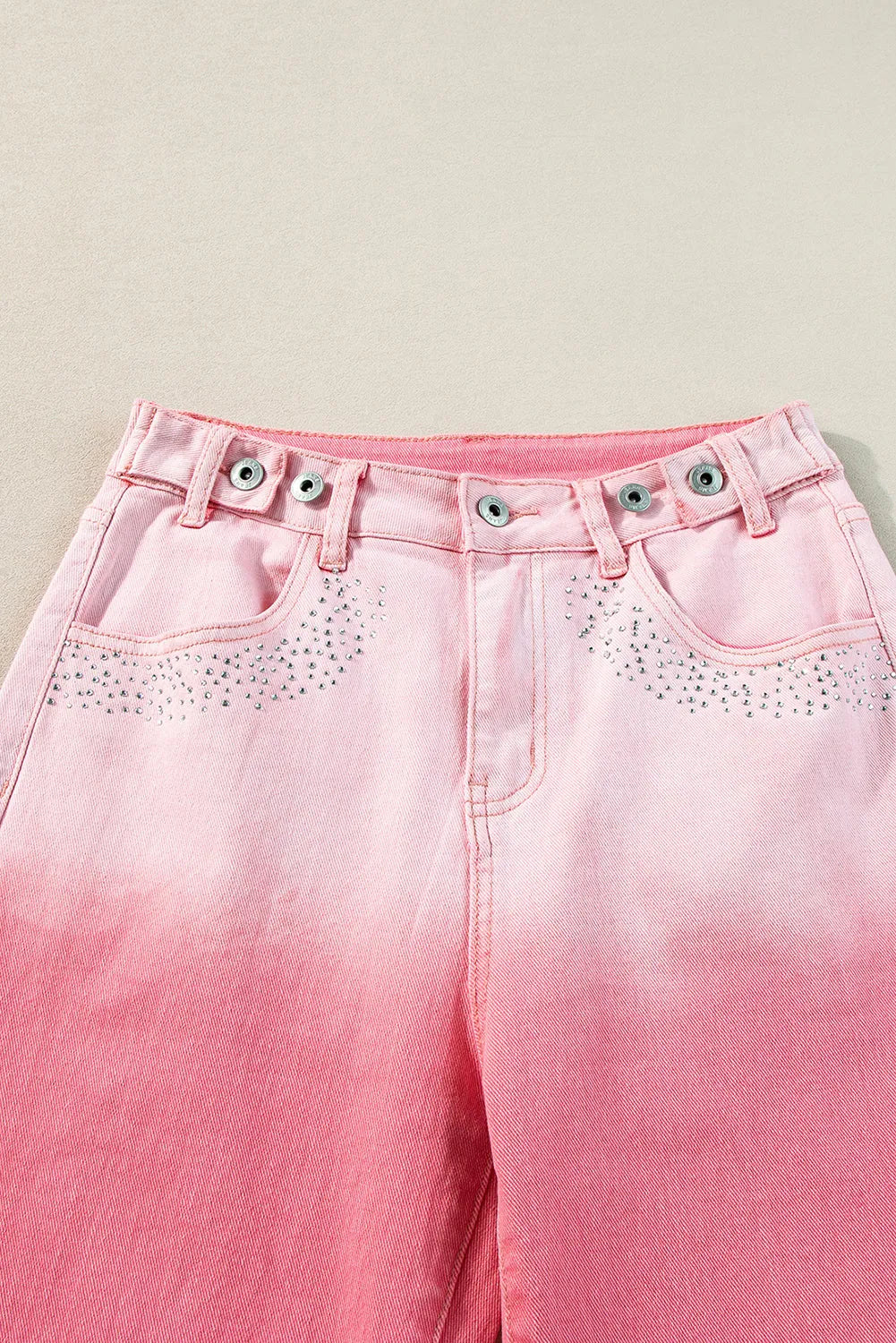 Pink Scattering Rhinestone Gradient Denim Pants - Chic Meadow Boutique 