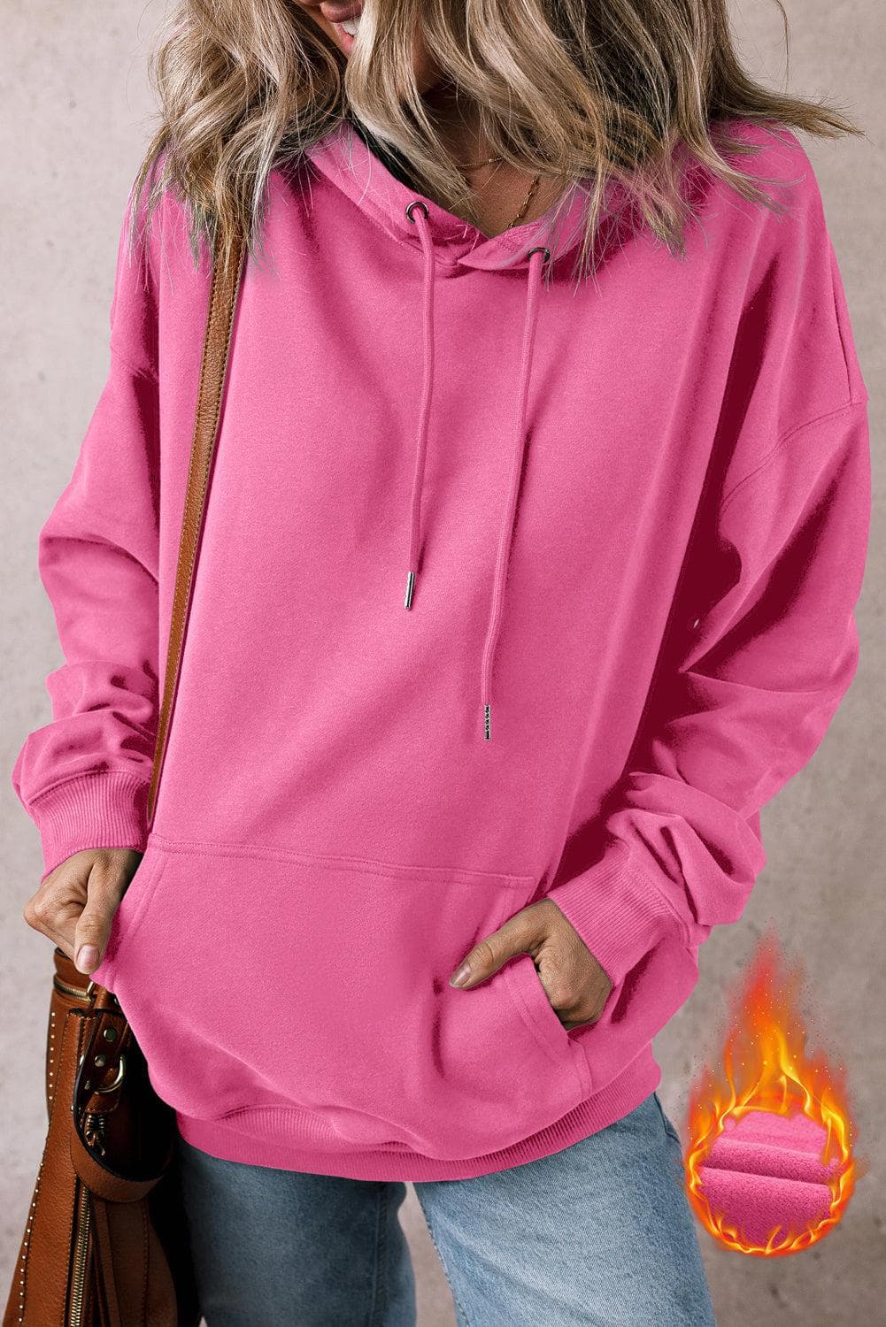 Tops/Sweatshirts & Hoodies Bonbon / S / 50%Polyester+50%Cotton Bonbon Fleece Lined Kangaroo Pocket Drawstring Chunky Hoodie