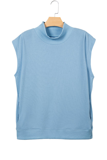 Myosotis Solid Color High Neck Cap Sleeve Loose Top