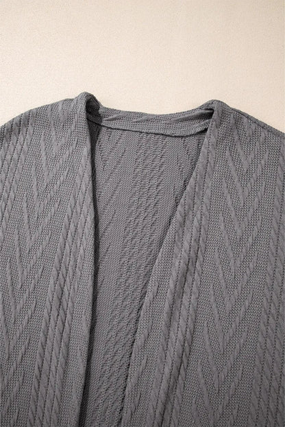 Sweaters & Cardigans/Cardigans Medium Grey  Solid Textured Open Front Cardigan with Pocket