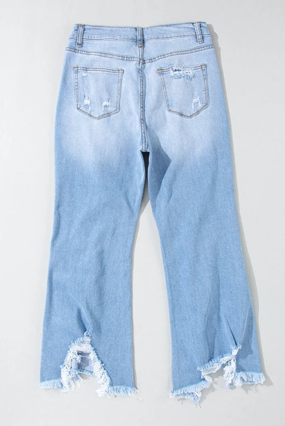 Sky Blue Heavy Destroyed High Waist Jeans - Chic Meadow Boutique 