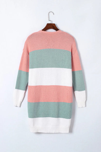 Green Colorblock Stripe Open-Front Cardigan - Chic Meadow Boutique 