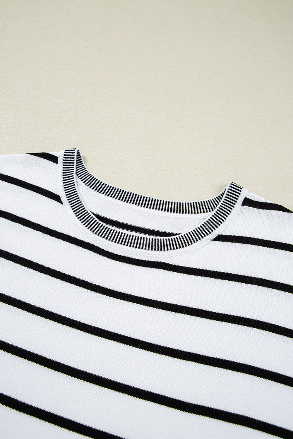 White Stripe Knitted Bat Sleeve T Shirt