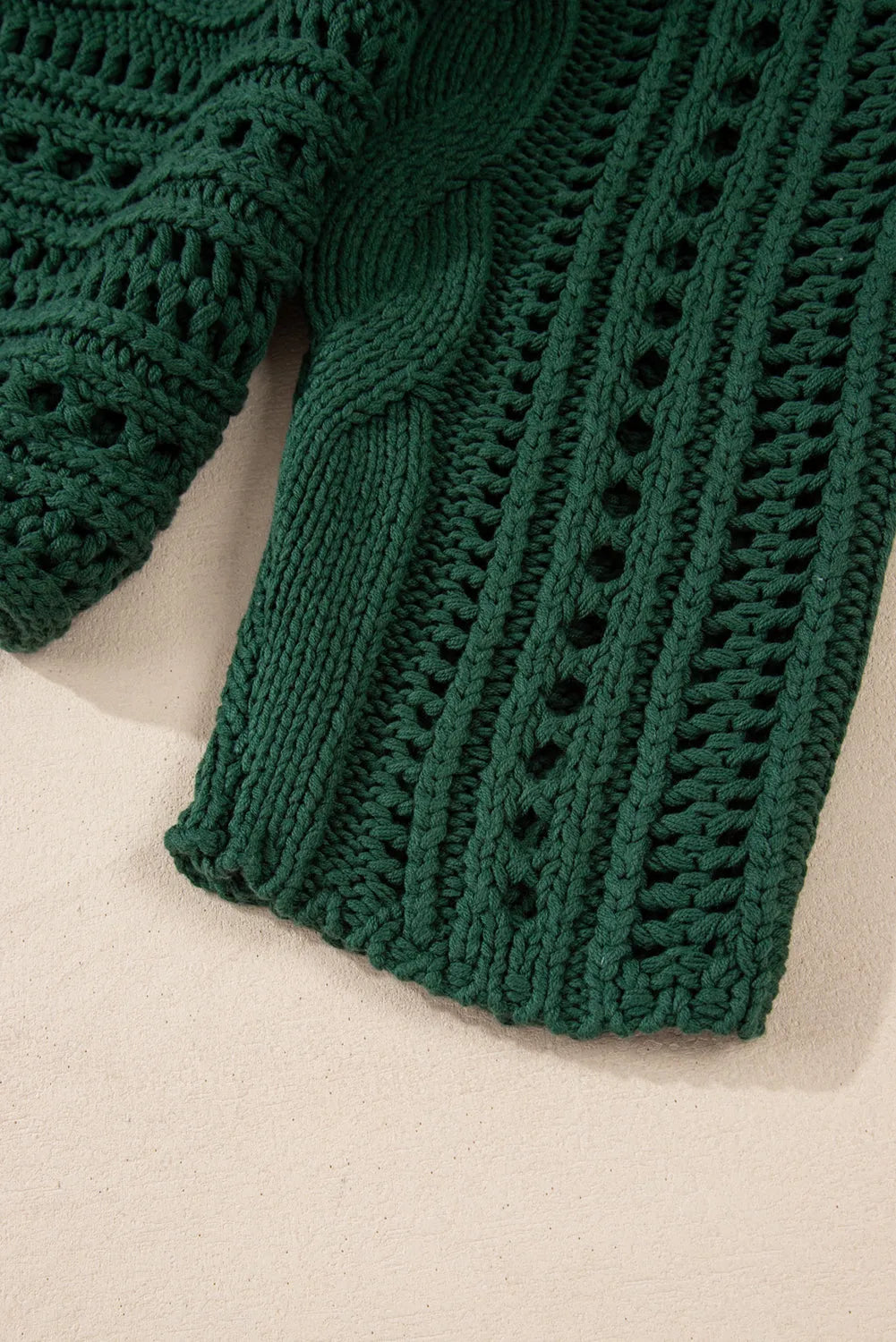 Blackish Green Hollow-out Cable Knit Cropped Sweater - Chic Meadow Boutique 