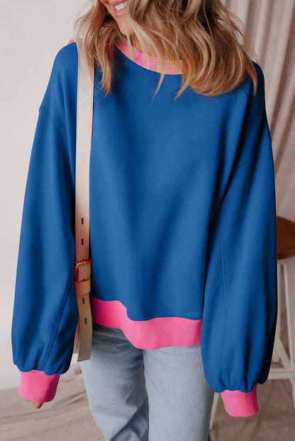 Blue Colorblock Bubble Sleeve Sweatshirt - Chic Meadow Boutique 