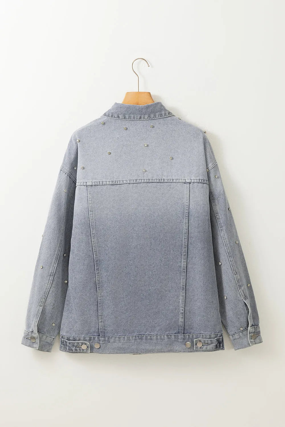 Dusk Blue Rhinestone Embellished Flap Pocket Denim Jacket - Chic Meadow Boutique 