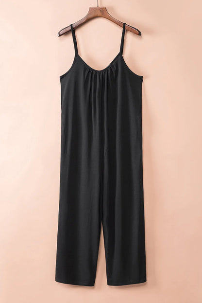 Black Spaghetti Straps Wide Leg Pocketed Jumpsuits - Chic Meadow Boutique 