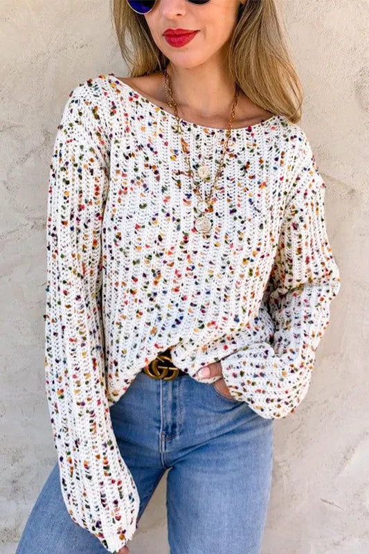 White Confetti Reversible Twist Sweater - Chic Meadow Boutique 