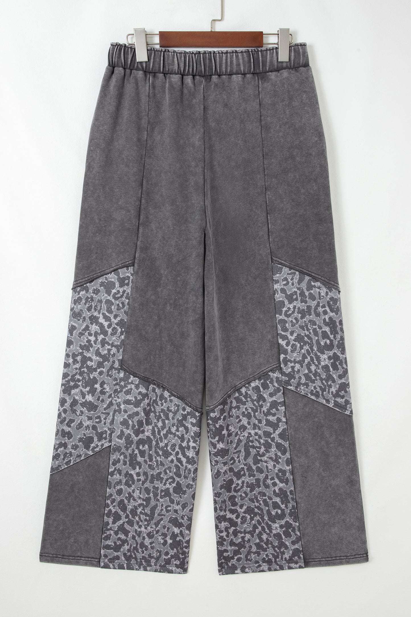Dark Grey Mineral Wash Leopard Patchwork Loose Pants