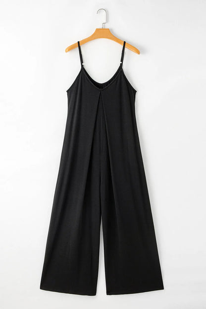 Black Adjustable Knotted Spaghetti Straps Wide Leg Jumpsuit - Chic Meadow Boutique 