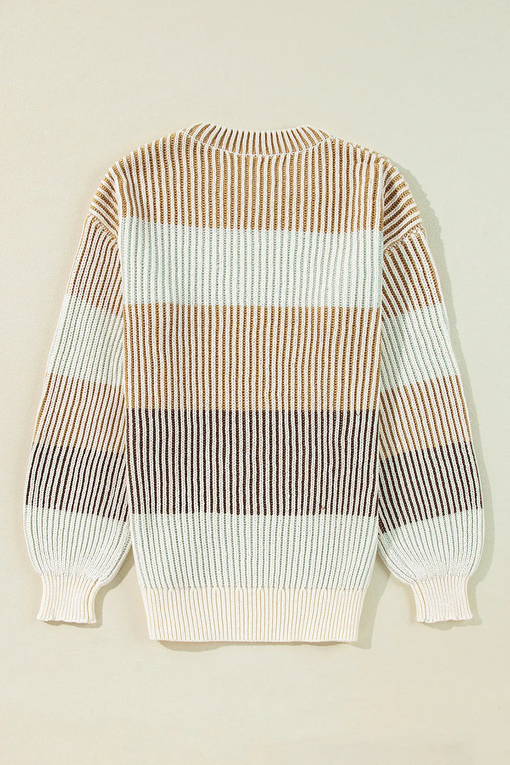 Brown Colorblock Textured Knit Bubble Sleeve Sweater - Chic Meadow Boutique 