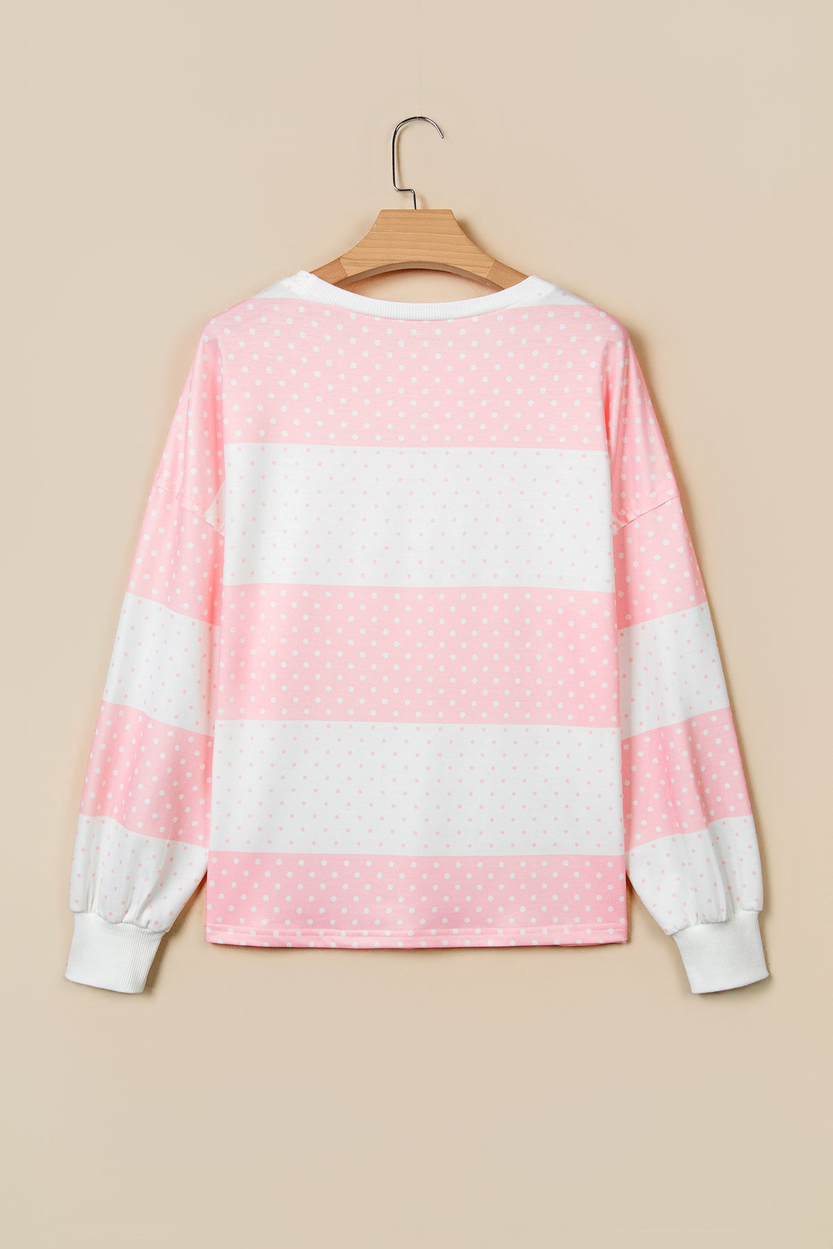 Pink Polka Dot Patchwork Colorblock Long Sleeve Top